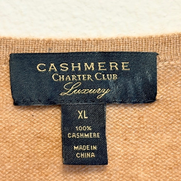 Charter Club 100% Cashmere Sweater Tan Camel Crewneck XL Luxury Soft Pullover - Picture 2 of 6